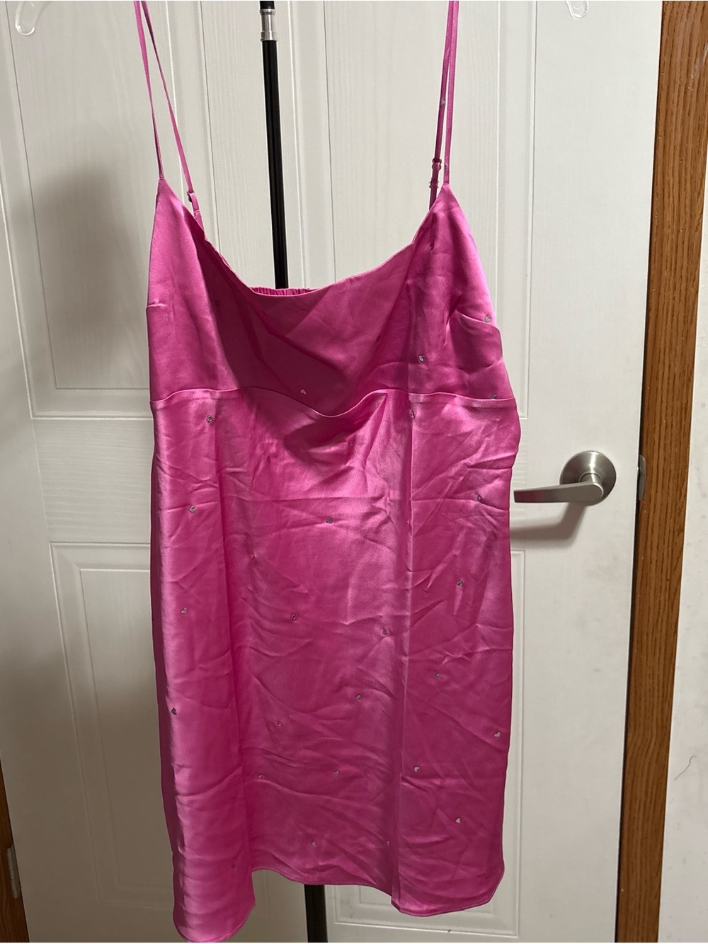 Victoria's Secret Hot Pink Satin Slip Dress with Crystal Accents